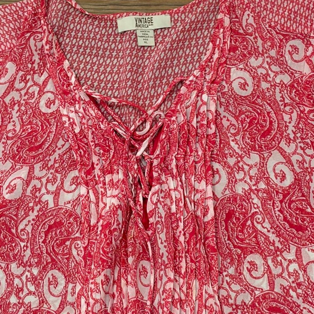 Vintage America white and pink paisley print blouse flowy light wt